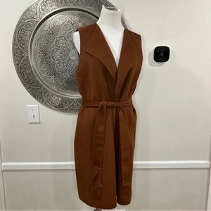 Talbots- Long Brown Vest With Belt- Size L